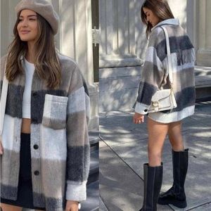 Zara wool blend shacket coat with fringe XS